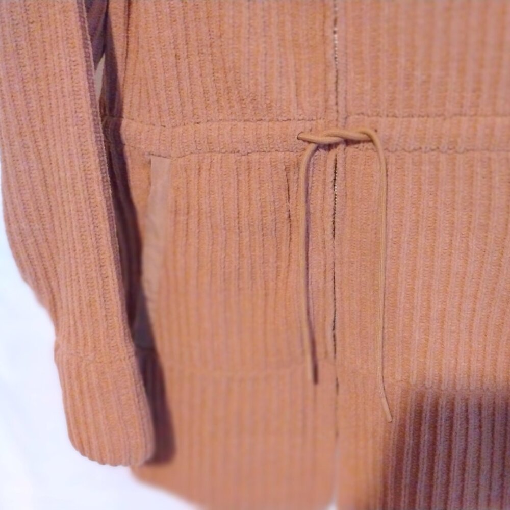 FLX Soft Ribbed Tan Full Zip Cardigan Sweater XL Minimalist Athleisure Neutral - Picture 3 of 6